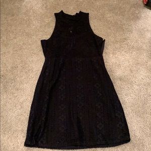 Turtle neck black flower dress